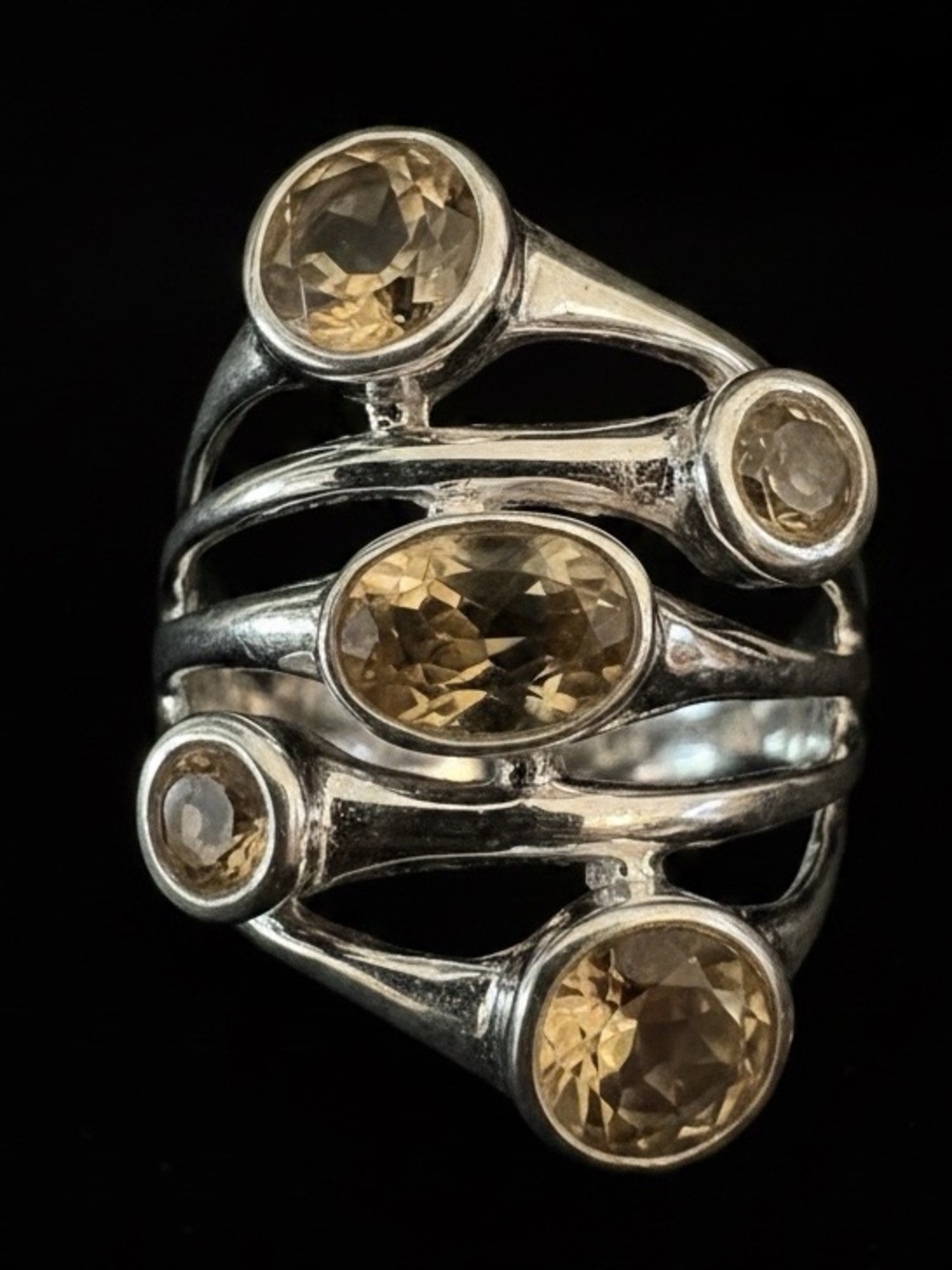 Sterling Silver Multi-Stone Citrine Ring - Yellow Gemstone Band